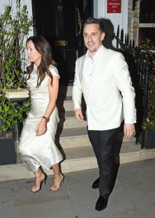 Gary Neville and Emma Hadfield leaving a party.
