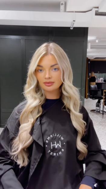 Helena Ford, Love Island star, with long blonde wavy hair.