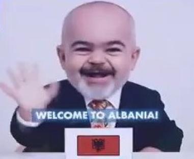 AI-generated image of baby-faced Keir Starmer, Macron, and Leyen waving and saying