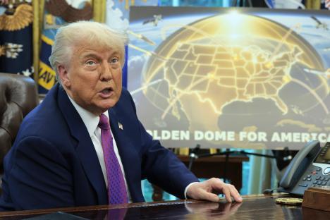President Trump speaking in the Oval Office about the Golden Dome missile defense system.