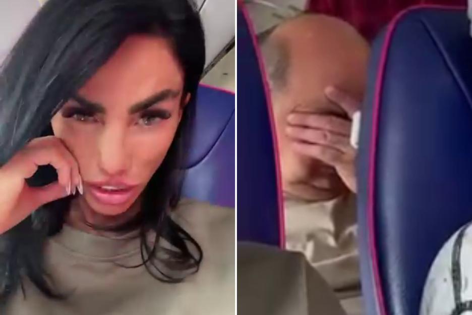 Watch the moment horrified plane passenger realises he’s sat behind Katie Price on her way to surgery in Turkey