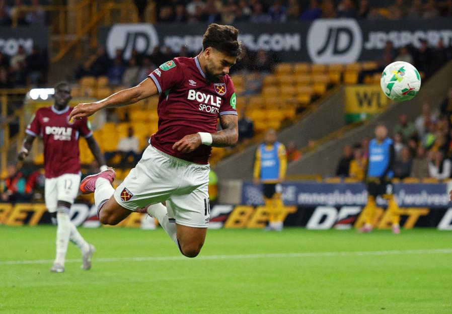 Lucas Paqueta of West Ham United scoring a goal.