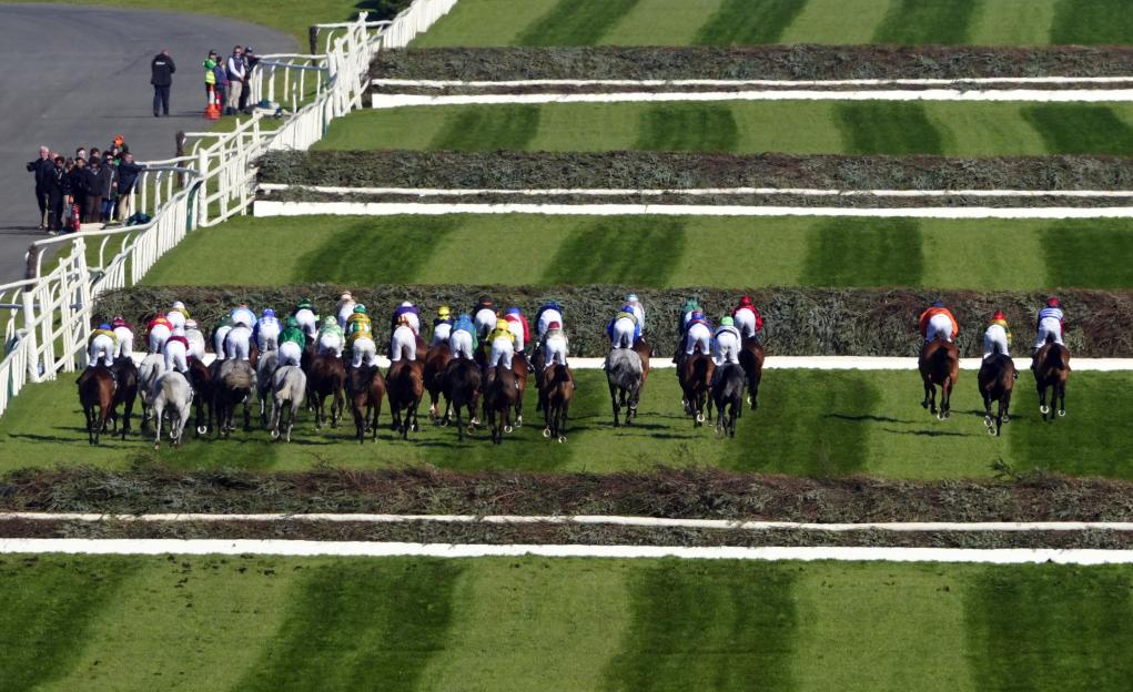 Horses and jockeys at the Randox Grand National race.