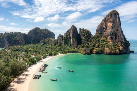 Aerial view of Railay Beach in Krabi, Thailand.