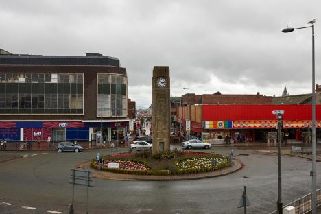 Rhyl clock tower in a roundabout.
