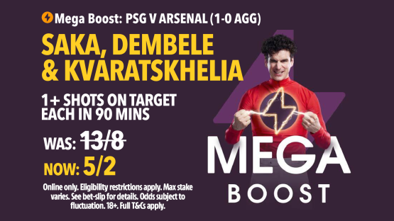 PSG vs Arsenal boost: Get Saka, Dembele & Kvaratskhelia 1+ shot on target at 5/2 with Tote, plus claim £40 in free bets