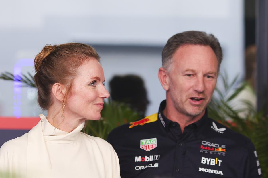 Geri Horner talks with Christian Horner prior to the F1 Grand Prix of Saudi Arabia.