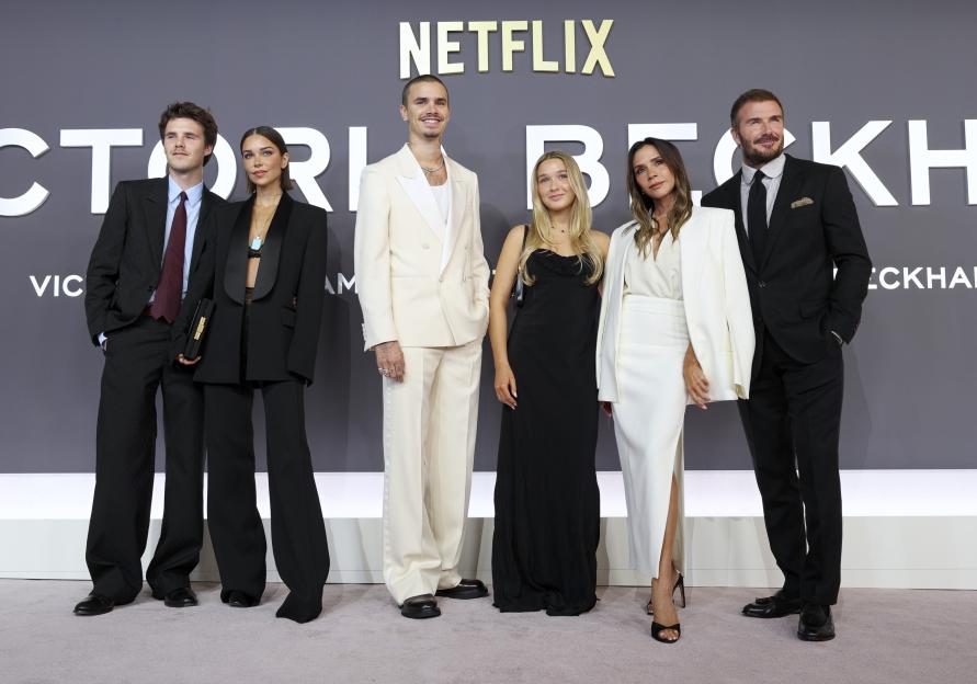 Cruz Beckham, Jackie Apostel, Romeo Beckham, Harper Beckham, Victoria Beckham, and David Beckham at the "Victoria Beckham" World Premiere.