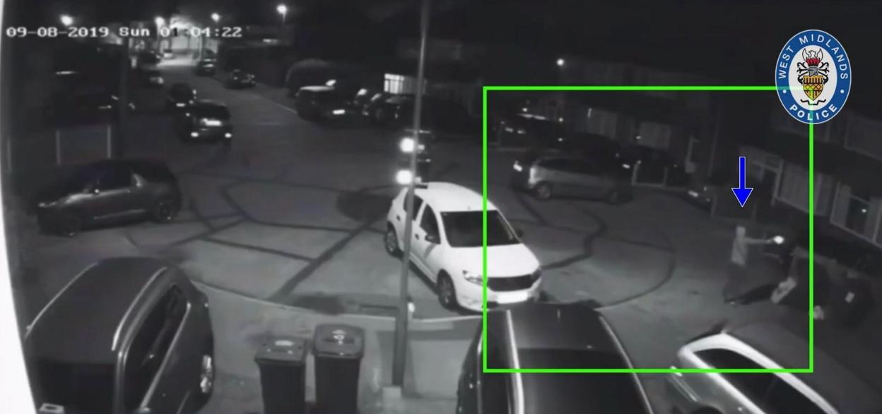 CCTV footage of a person shooting at a property.