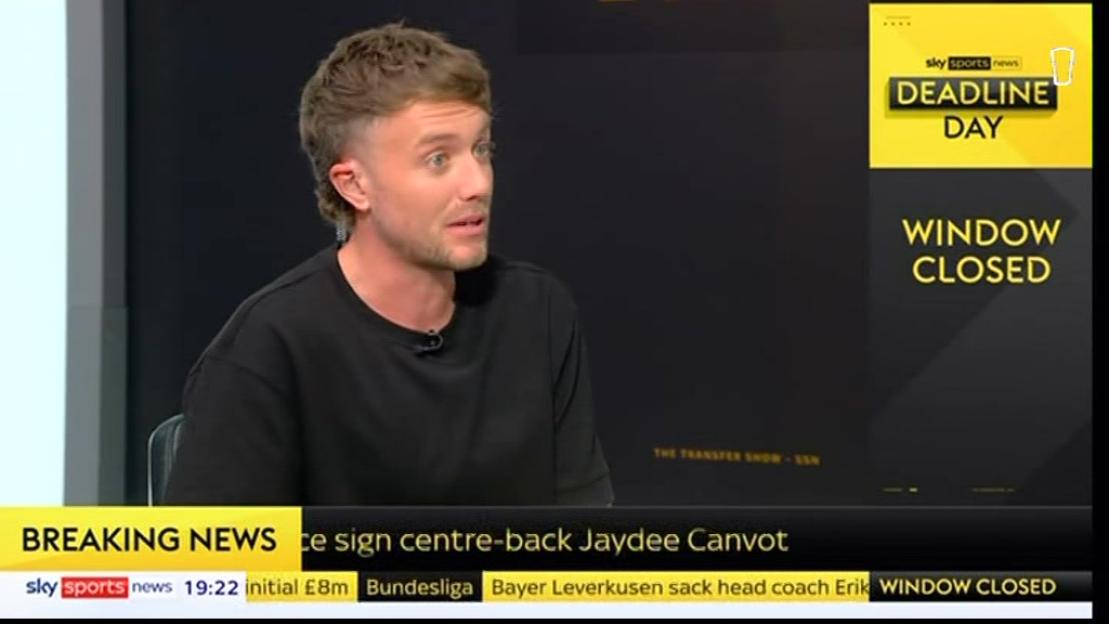 Screenshot of a Sky Sports News segment announcing a football transfer.