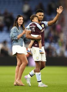 Aston Villa's Ollie Watkins with his family after a soccer match.