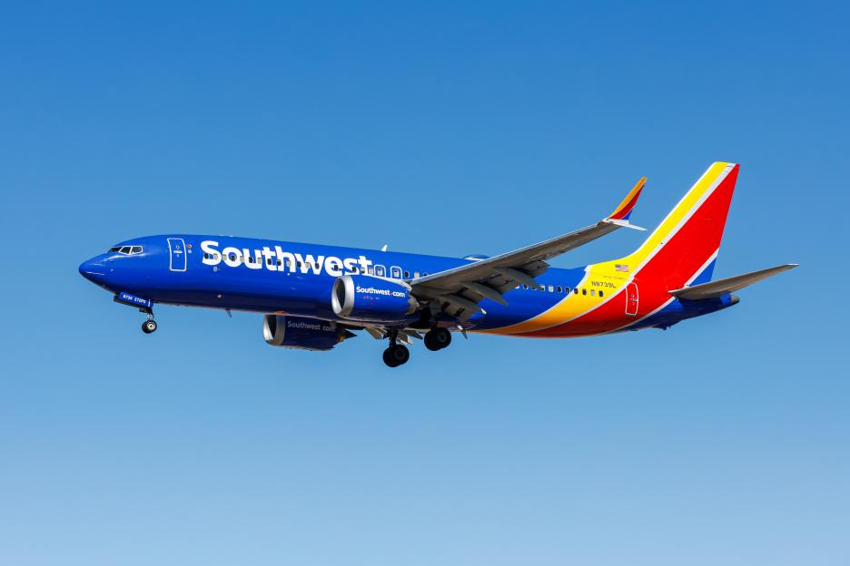 Las Vegas, United States - October 15, 2024: Southwest Airlines Boeing 737-8 MAX airplane at Las Vegas Airport in the United States.