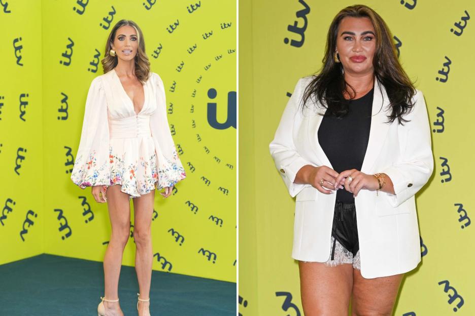 An image collage containing 2 images, Image 1 shows Amy Childs at an ITV press launch, Image 2 shows Lauren Goodger at ITV press launch