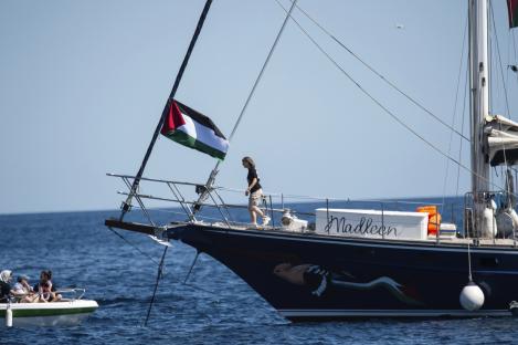 Greta Thunberg boarding the Madleen boat in Catania, Italy.