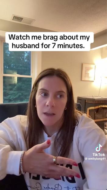 Screenshot of a TikTok video of a woman talking about her husband.