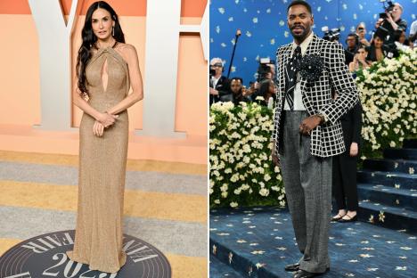 An image collage containing 2 images, Image 1 shows Demi Moore at the 2025 Vanity Fair Oscar Party, Image 2 shows Colman Domingo at the Met Gala