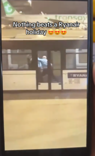 Video of a woman being removed from a Ryanair flight.