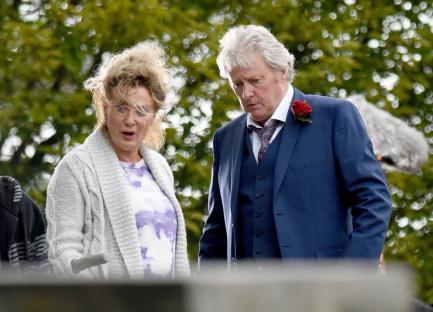 Charlie Lawson and Beverley Callard filming Coronation Street.