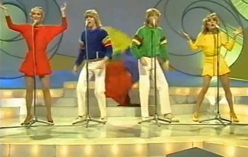 Bucks Fizz performing at Eurovision.