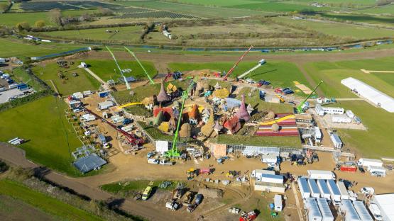 Aerial view of the Wicked movie set.