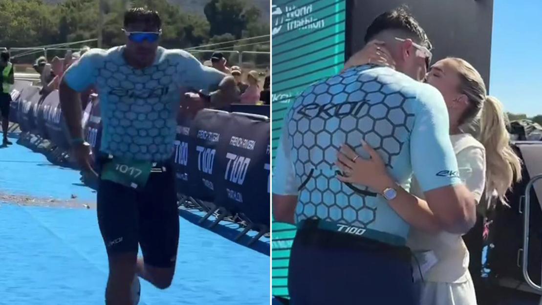 Tommy Fury, 26, completes World Championship level TRIATHLON as boxing star sprints over line and greeted by family