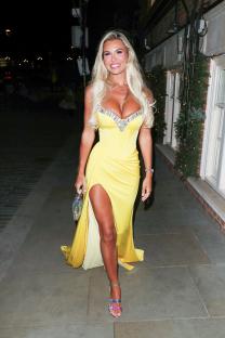 Christine McGuinness at the Pink London Gala Dinner in a yellow dress.