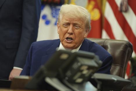 President Donald Trump on a phone call.