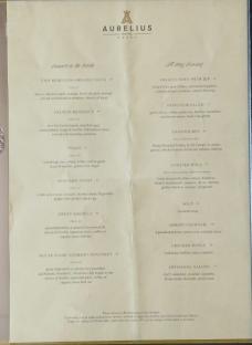 Aurelius Hotel menu.