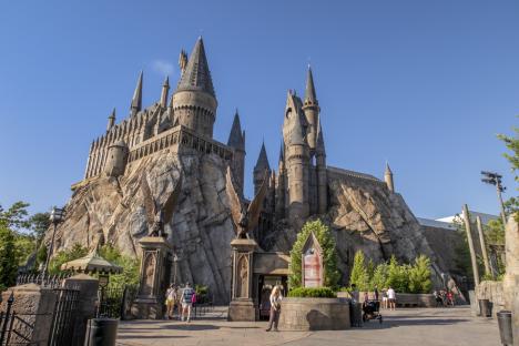 Orlando, Florida, USA - September 06, 2018: Hogwarts Castle at the Wizarding World of Harry Potter, Island of adventure, Universal studios