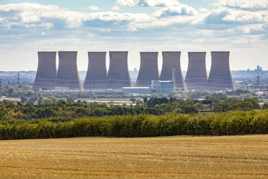 Eight cooling towers at the former Cottam Power Station.