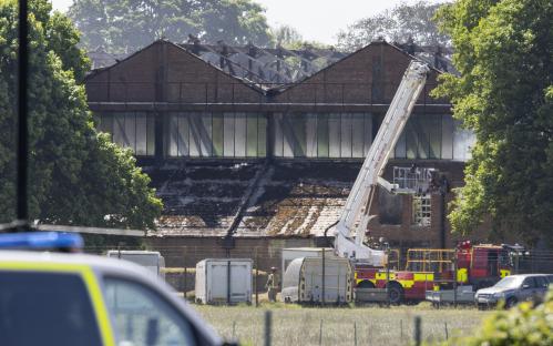 Aftermath of a fire at a former RAF base.