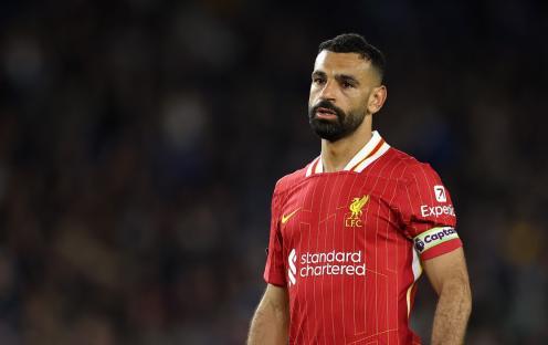 BRIGHTON, ENGLAND - MAY 19: Mohamed Salah of Liverpool looks on during the Premier League match between Brighton & Hove Albion FC and Liverpool FC at Amex Stadium on May 19, 2025 in Brighton, England. (Photo by Julian Finney/Getty Images)