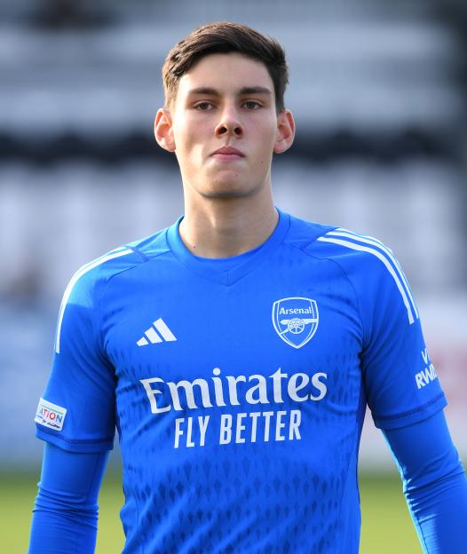 Alexei Rojas Fedorushchenko of Arsenal in a blue jersey.