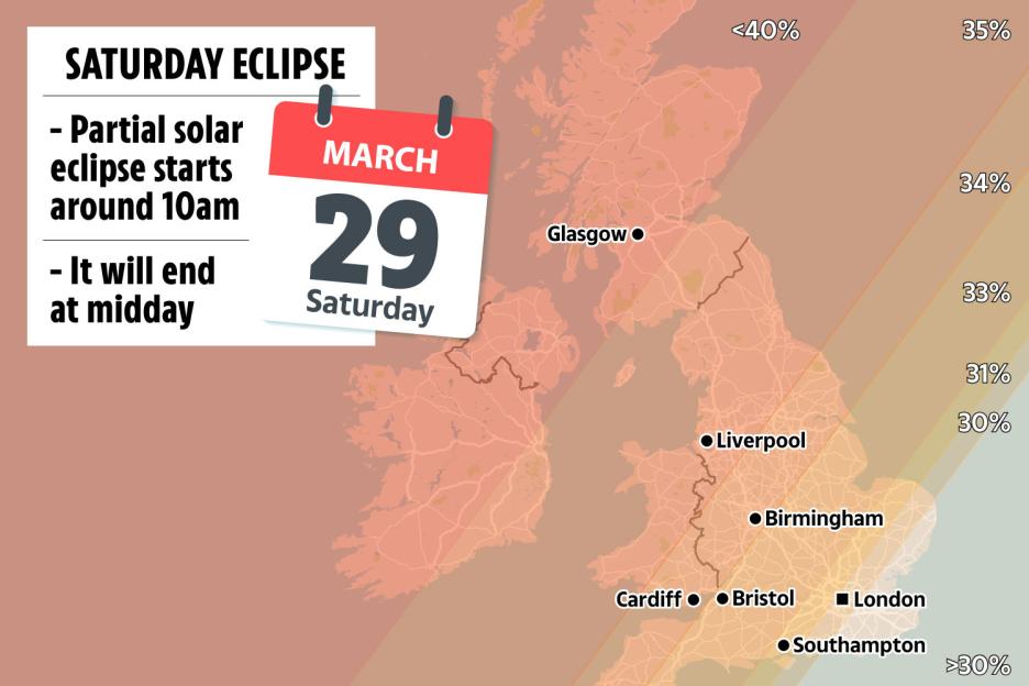 Map reveals where to see epic solar eclipse across the UK this weekend – as Met Office issues important update