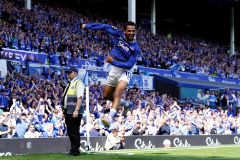 Iliman Ndiaye celebrates scoring a goal.