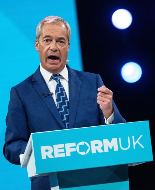 Nigel Farage speaking at the Reform UK conference.