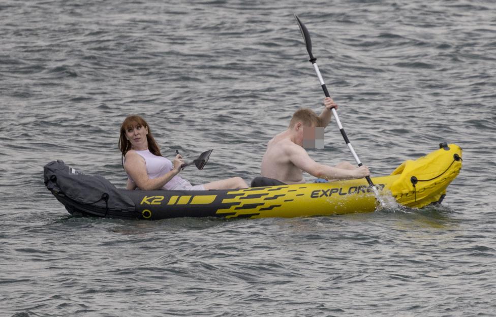 Angela Rayner in a kayak on the water.