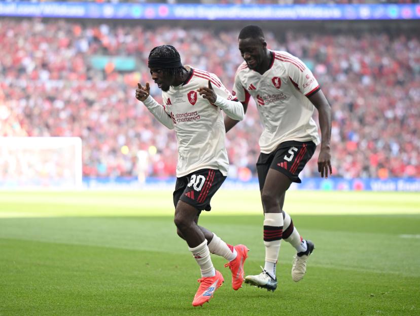 Jeremie Frimpong of Liverpool celebrates a goal.