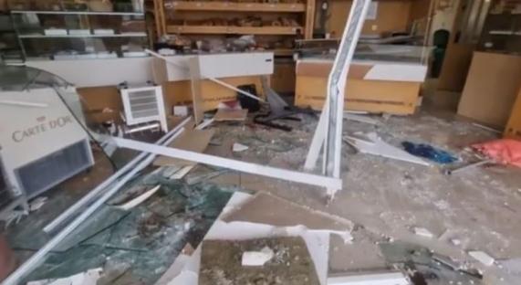 Debris inside a bakery after a car accident.