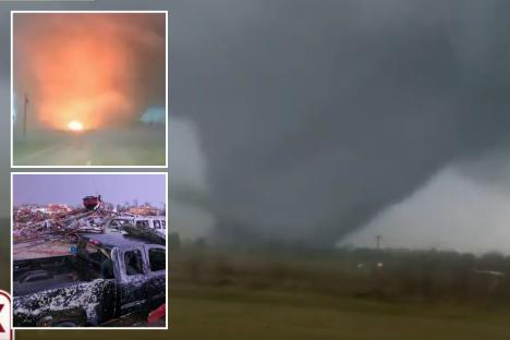 Watch huge ‘wedge’ tornado carve path of destruction as roaring cyclone swallows electric cables & sends locals fleeing