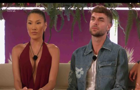 Maya Jama and contestants on Love Island.