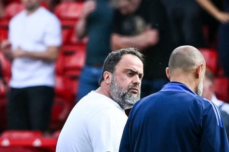 Nottingham Forest's manager and co-owner speaking after a football match.