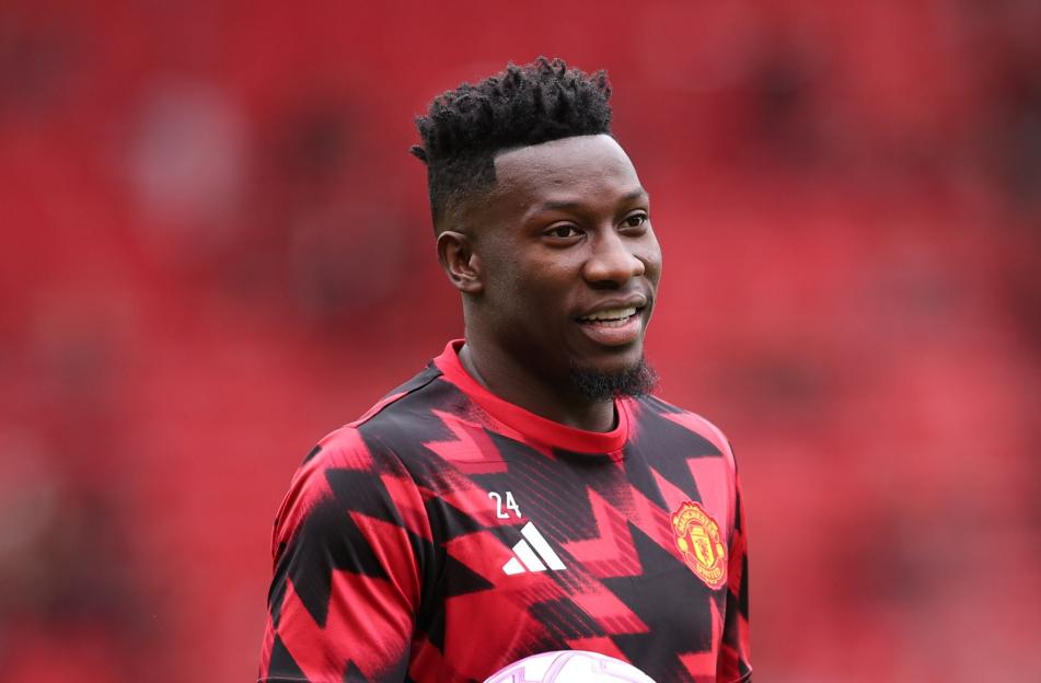 Andre Onana of Manchester United warming up.