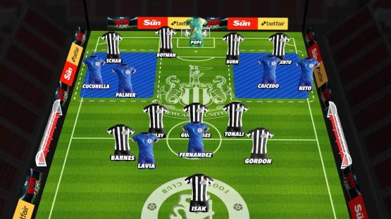 Illustration of Newcastle vs Chelsea football formations.