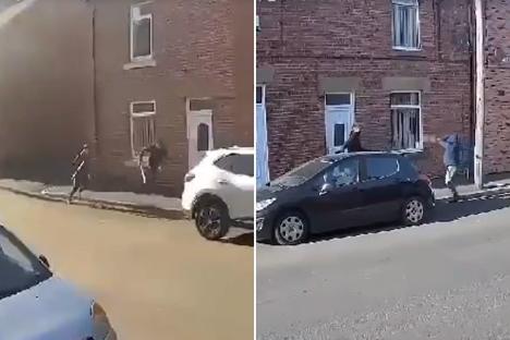 Moment ‘gunman shoots man, 60, dead through downstairs window’ as son cries ‘you killed my dad’ in daylight horror