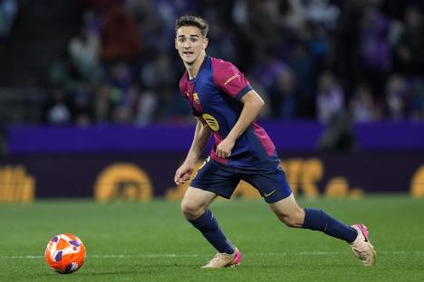 Gavi of FC Barcelona in action during a LaLiga match.