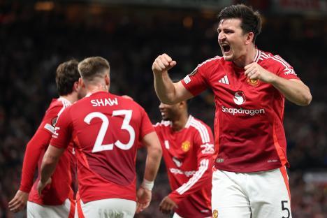 Harry Maguire of Manchester United celebrating a goal.
