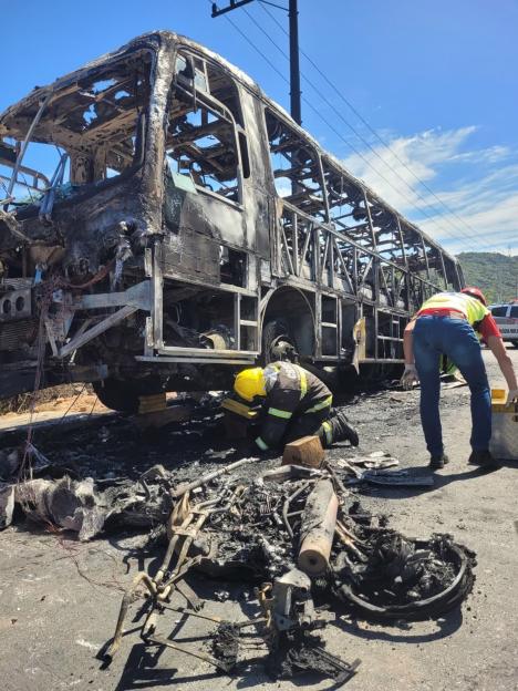 Bus after colliding with a motorbike in Florianopolis, Brazil.