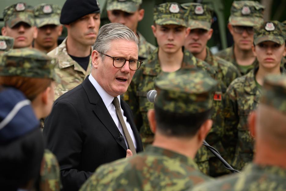 Keir Starmer addressing British and Albanian troops.