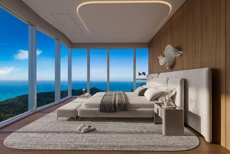 Bedroom in the Senna Tower overlooking the ocean.